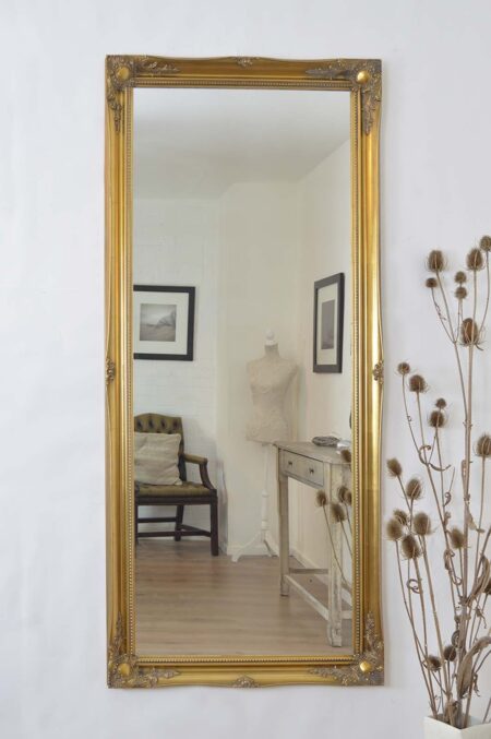 Mirror Gold Trim Full Length Ornate Wall Mirror – studio product shot