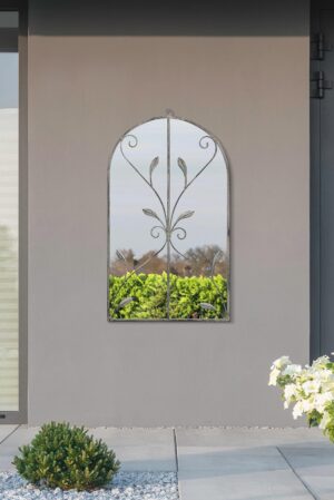 Antiqued Grey Vine-Scroll Arch Mirror - 80x46cm - Lympstone View1