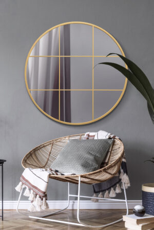Gilded Circular Windowpane Grid Mirror - 100x100cm - Exmouth View2