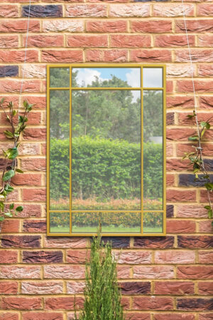 Sun-Kissed Latticed Gold Windowpane Garden Wall Mirror - 100x70cm - Lydeard View1