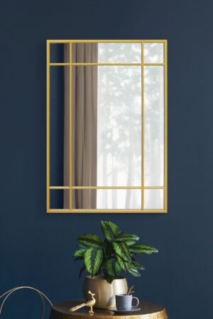Sun-Kissed Latticed Gold Windowpane Garden Wall Mirror - 100x70cm - Lydeard View2