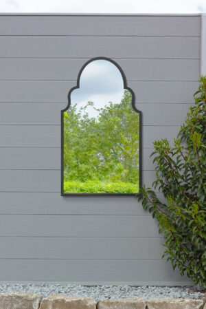 Sleek Scallop-Arched Black Garden Wall Mirror - 104x61cm - Fyne View1