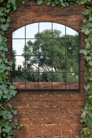 Arched Black Steel Grid Window Mirror - 100x100cm - Barrington View1