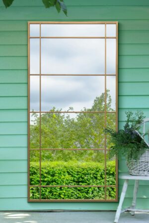 Dramatic Oversized Slimline Gold Windowpane Grid Mirror - 180x90cm - Luccombe View1