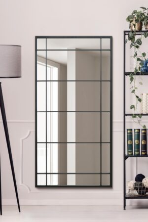 Oversized Industrial Onyx Windowpane Grid Mirror - 160x80cm - Luccombe View2