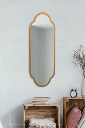 Elongated Moorish-Scalloped Arch Gold Metal Wall Mirror - 102x35.5cm - Stogursey View2