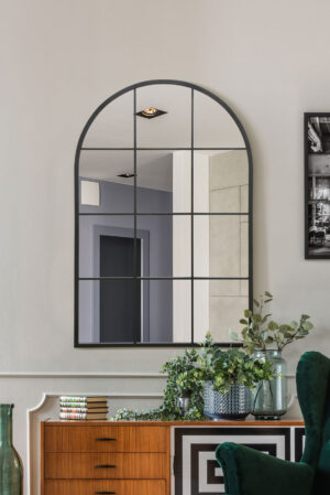 Arched Twelve-Panel Windowpane Grid Steel Mirror - 120x80cm - Honiton View2