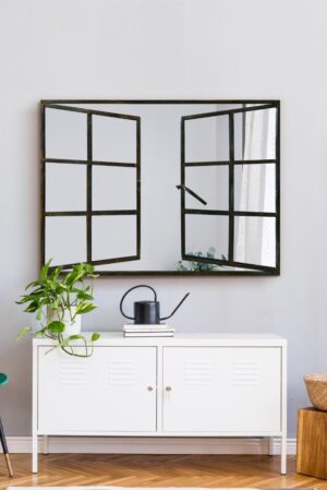 Rust Patina Steel Windowpane-Effect Mirror - 100x73cm - Hexworthy View2